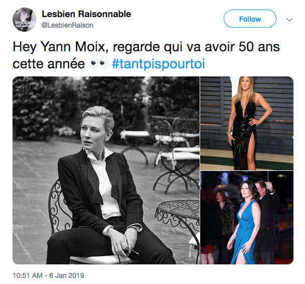 Tweet répondant aux propos de Yann Moix sur les femmes de 50 ans Les Boomeurs